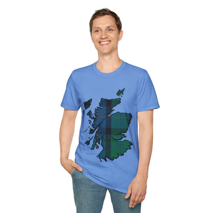 Scotland Tartan Map Softstyle Unisex T-Shirt, Flower of Scotland Tartan, Various Colours