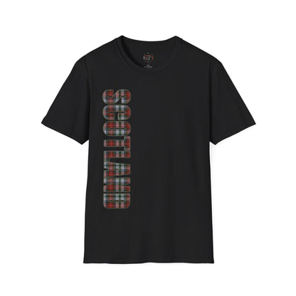 Scotland Lettering Tartan Softstyle Unisex T-Shirt, Stewart Tartan Tee