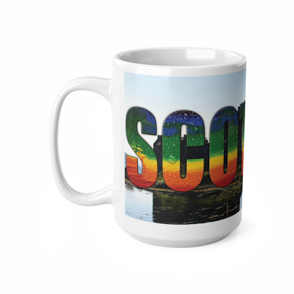 Scotland Lettering Pride Rain Photo Mug, White