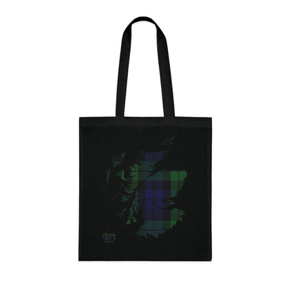 Reversible Scotland Tartan Map Cotton Tote Bag - Black Watch Tartan