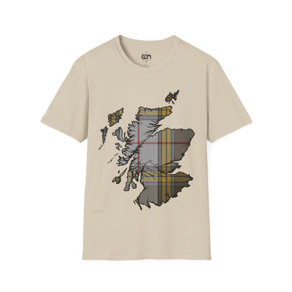 Scotland Tartan Map Softstyle Unisex T-Shirt, Buchanan Dress Tartan, Various Colours