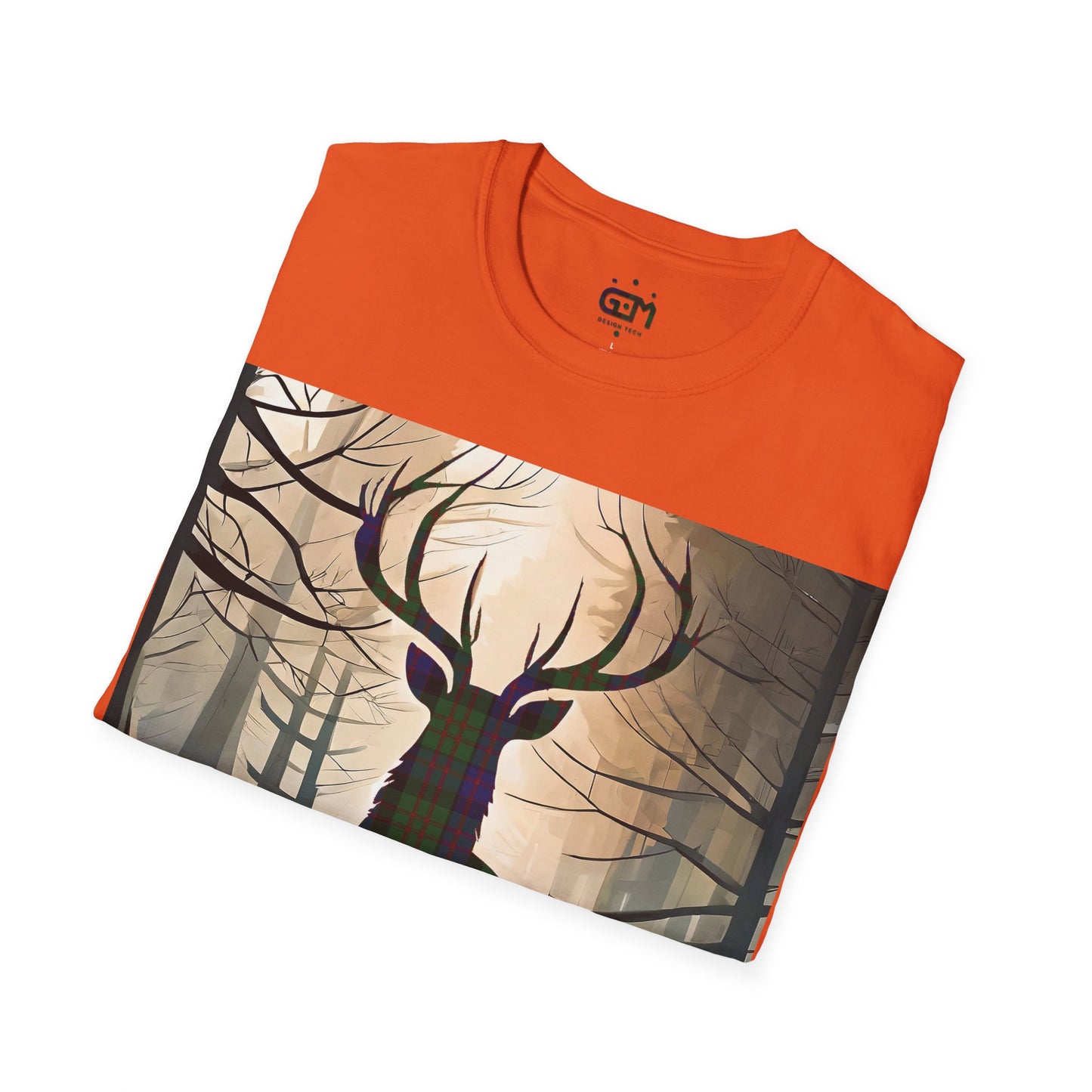 Stag Tartan Silhouette Softstyle T-Shirt - MacDonald Tartan, Unisex Tee, Scottish Scenery, Various Colours