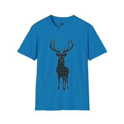 Tartan Stag Softstyle T-Shirt - Black Watch Tartan, Unisex Tee, Scottish Scenery, Various Colours