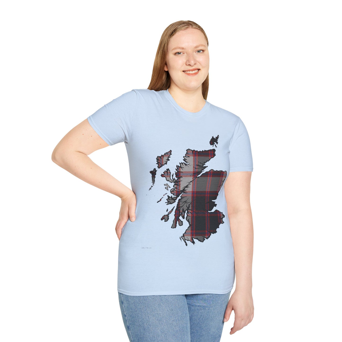 Scotland Tartan Map Softstyle Unisex T-Shirt, MacPherson Tartan, Various Colours