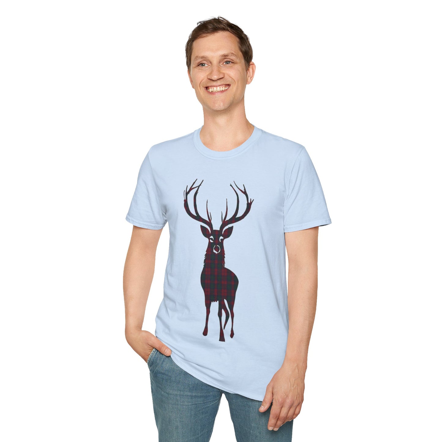 Tartan Stag Softstyle T-Shirt - Lindsay Tartan, Unisex Tee, Scottish Scenery, Various Colours