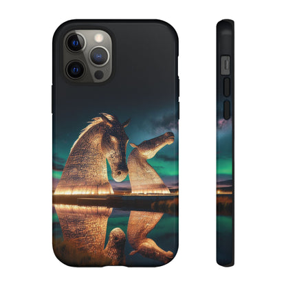 Kelpies Northern Lights Art Phone Case, Scotland, Apple