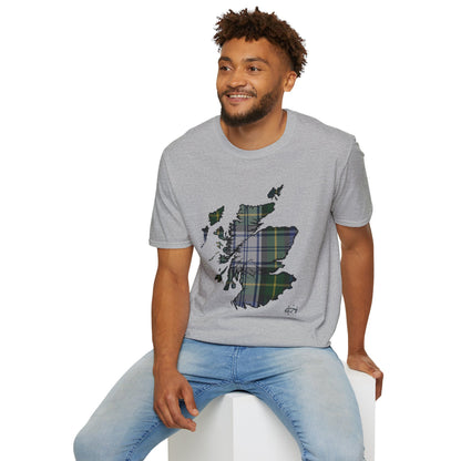 Tartan Scotland Map Softstyle Unisex T-Shirt - Gordon Dress Tartan Tee