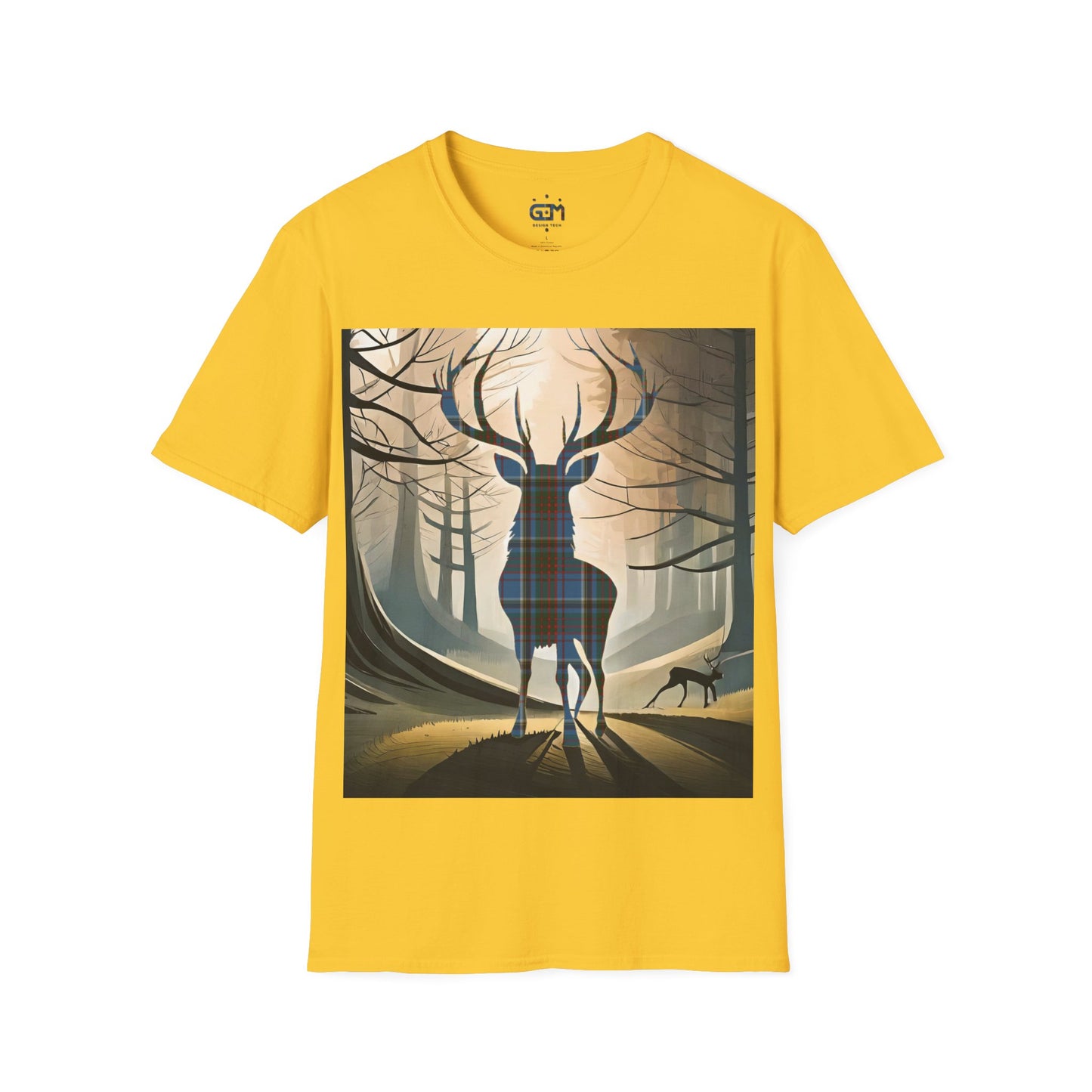 Stag Tartan Silhouette Softstyle T-Shirt - Anderson Old Tartan, Unisex Tee, Scottish Scenery, Various Colours