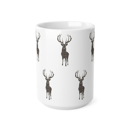 Tartan Stag Mug - Fraser Tartan, Coffee Cup, Tea Cup, Scotland, White