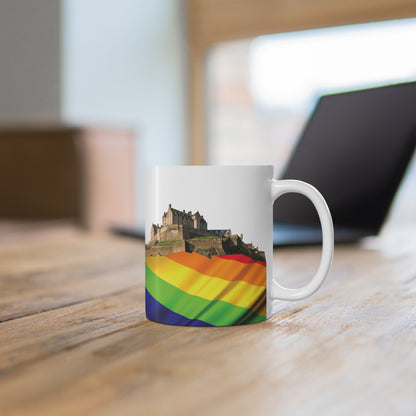 Pride Flag Rock Edinburgh Castle Photo Mug, White