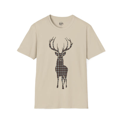 Tartan Stag Softstyle T-Shirt - Fraser Tartan, Unisex Tee, Scottish Scenery, Various Colours