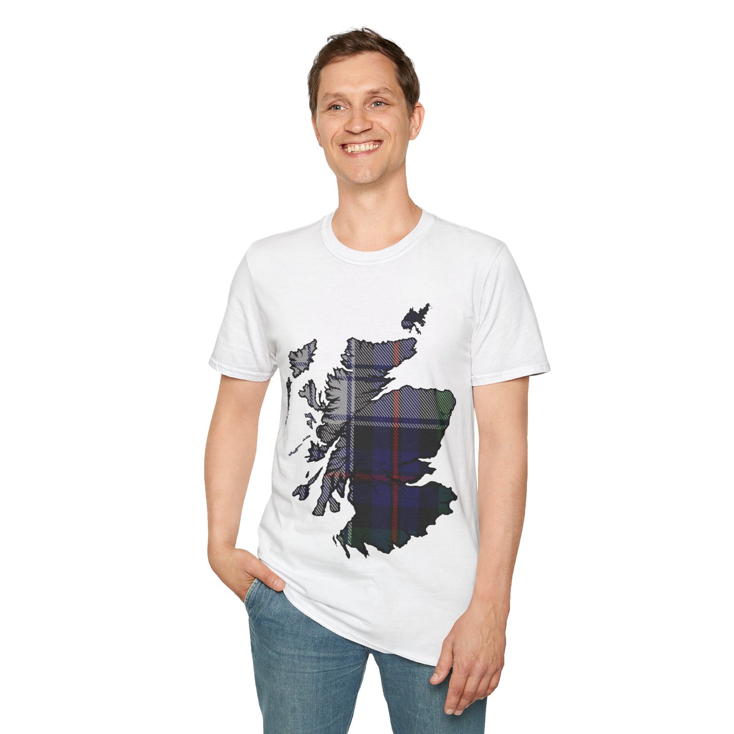 Scotland Tartan Map Softstyle Unisex T-Shirt, Argyle Dress Tartan, Various Colours