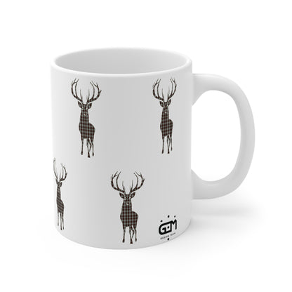 Tartan Stag Mug - Fraser Tartan, Coffee Cup, Tea Cup, Scotland, White