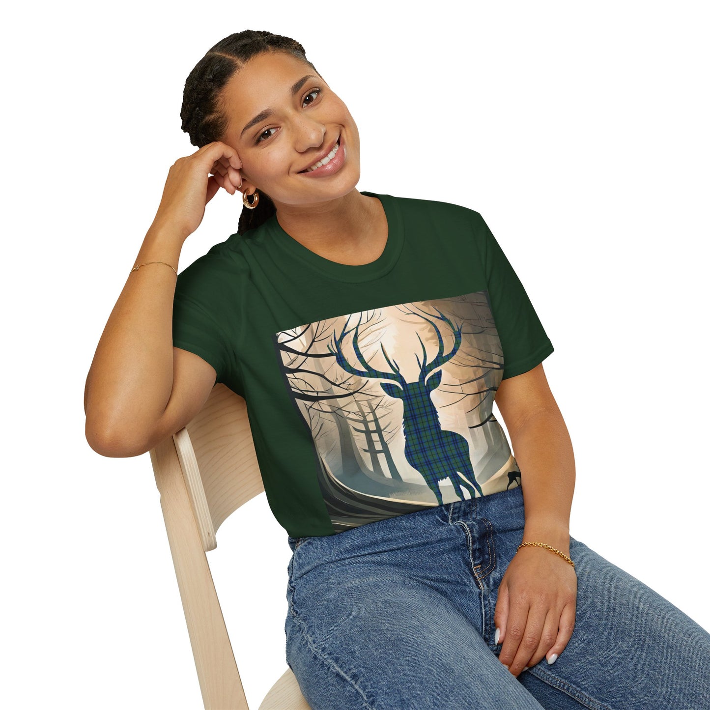 Stag Tartan Silhouette Softstyle T-Shirt - Keith Tartan, Unisex Tee, Scottish Scenery, Various Colours