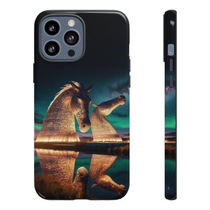 Kelpies Northern Lights Art Phone Case, Scotland, Apple