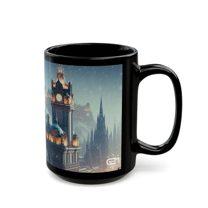 Edinburgh in Winter Mug, Coffee Cup, Tea Cup, Scottish Art, Scottish Landmarks, Scottish Nature, Black