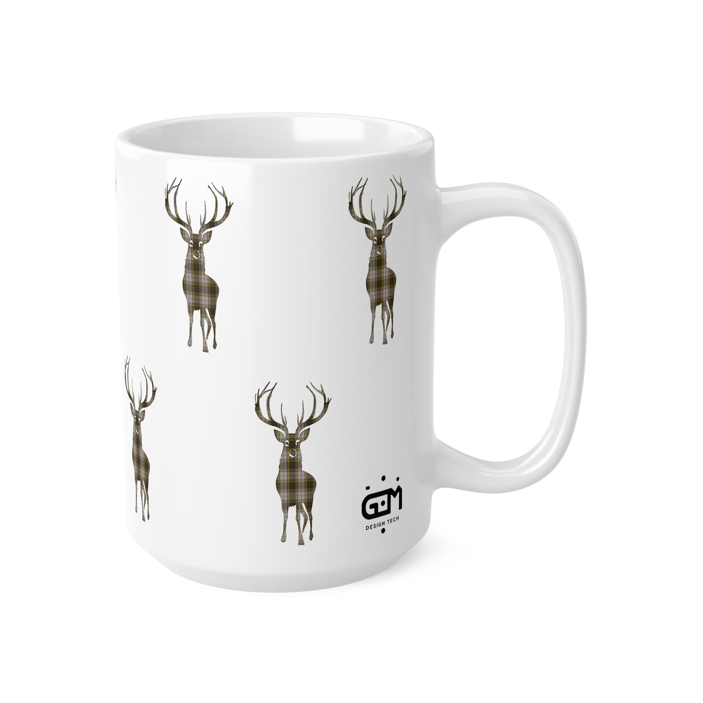 Tartan Stag Mug - Buchanan Tartan, Coffee Cup, Tea Cup, Scotland, White