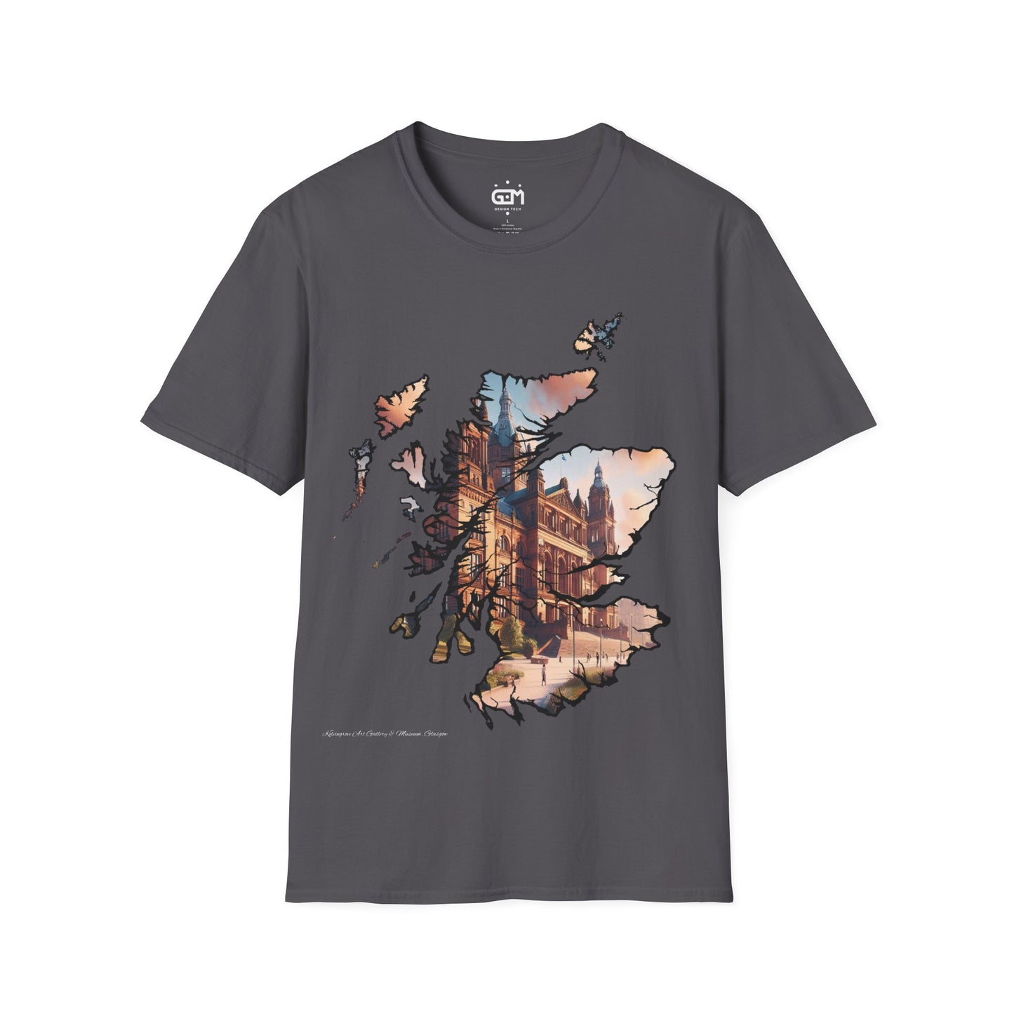 Glasgow Kelvingrove Art Gallery Scotland Map Softstyle T-Shirt, Unisex Tee, Scotland Shirt, Scottish Landmark, Nature, Scenery, Various Colours