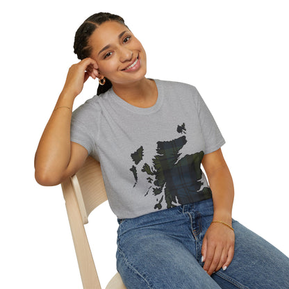 Scotland Tartan Map Softstyle Unisex T-Shirt, Campbell Tartan, Various Colours