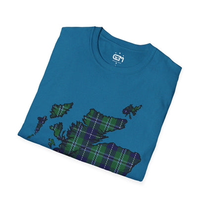 Scotland Tartan Map Softstyle Unisex T-Shirt, Douglas Tartan, Various Colours