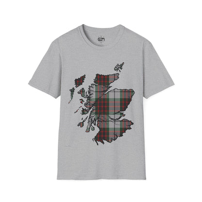 Scotland Tartan Map Softstyle Unisex T-Shirt, Fraser Dress Tartan, Various Colours