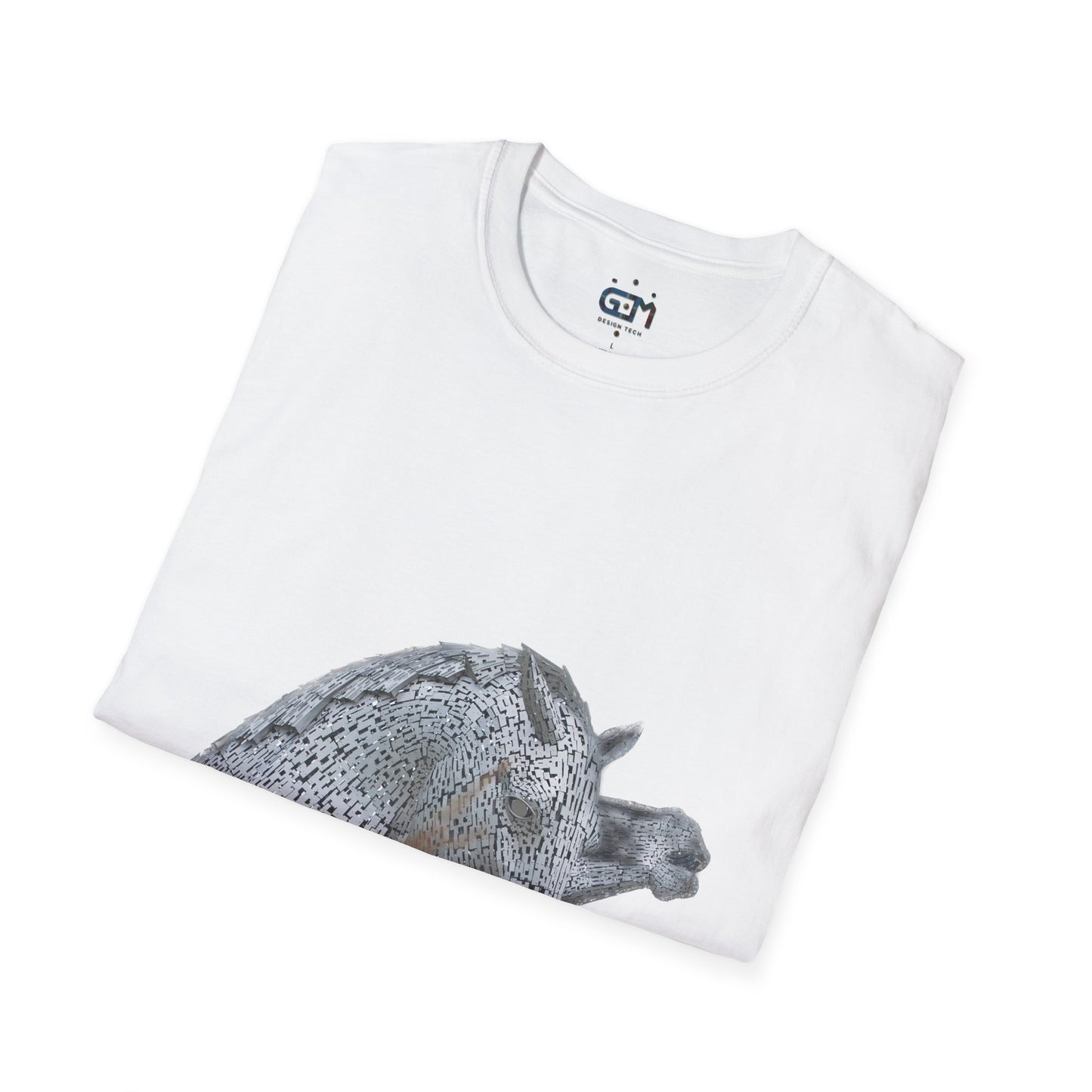 Kelpies with Meadow No Sky Photo Softstyle Unisex T-Shirt, Scottish Tee