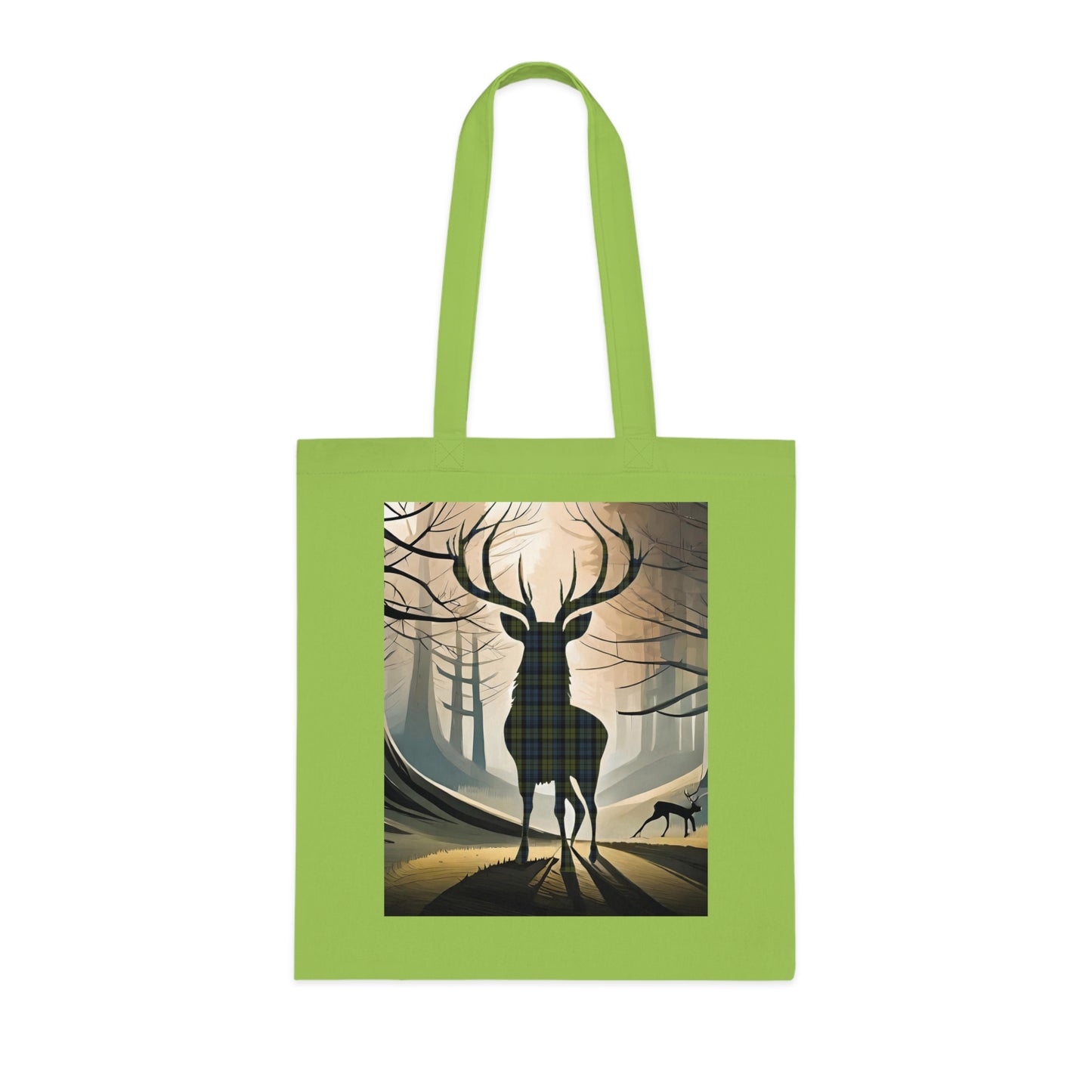 Reversible Scotland Tartan Stag Cotton Tote Bag - Campbell Tartan