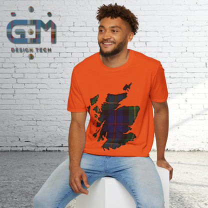 Scotland Tartan Map Softstyle Unisex T-Shirt, Farquharson Tartan, Various Colours