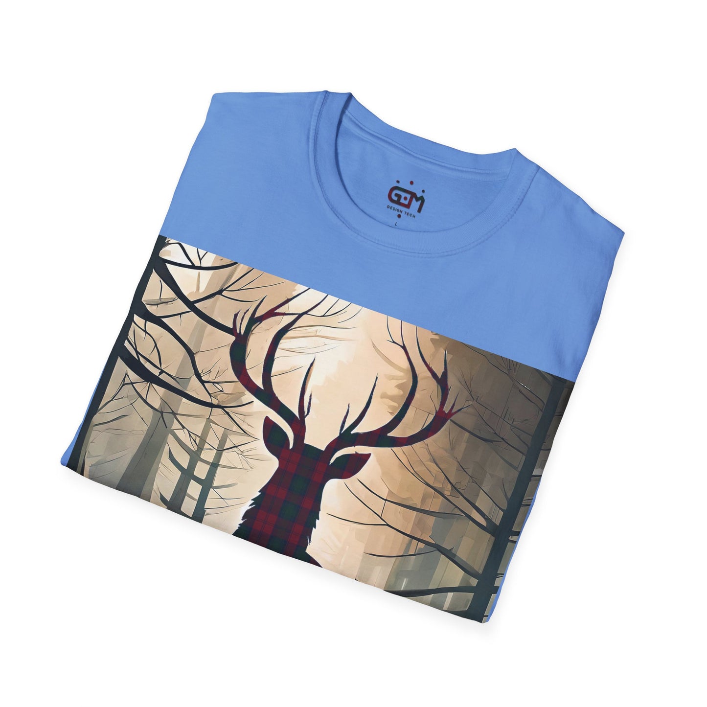 Stag Tartan Silhouette Softstyle T-Shirt - Lindsay Tartan, Unisex Tee, Scottish Scenery, Various Colours