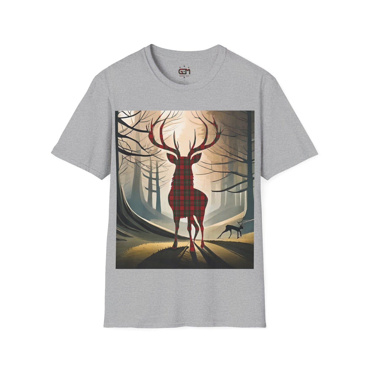 Stag Tartan Silhouette Softstyle T-Shirt - MacGregor Tartan, Unisex Tee, Scottish Scenery, Various Colours