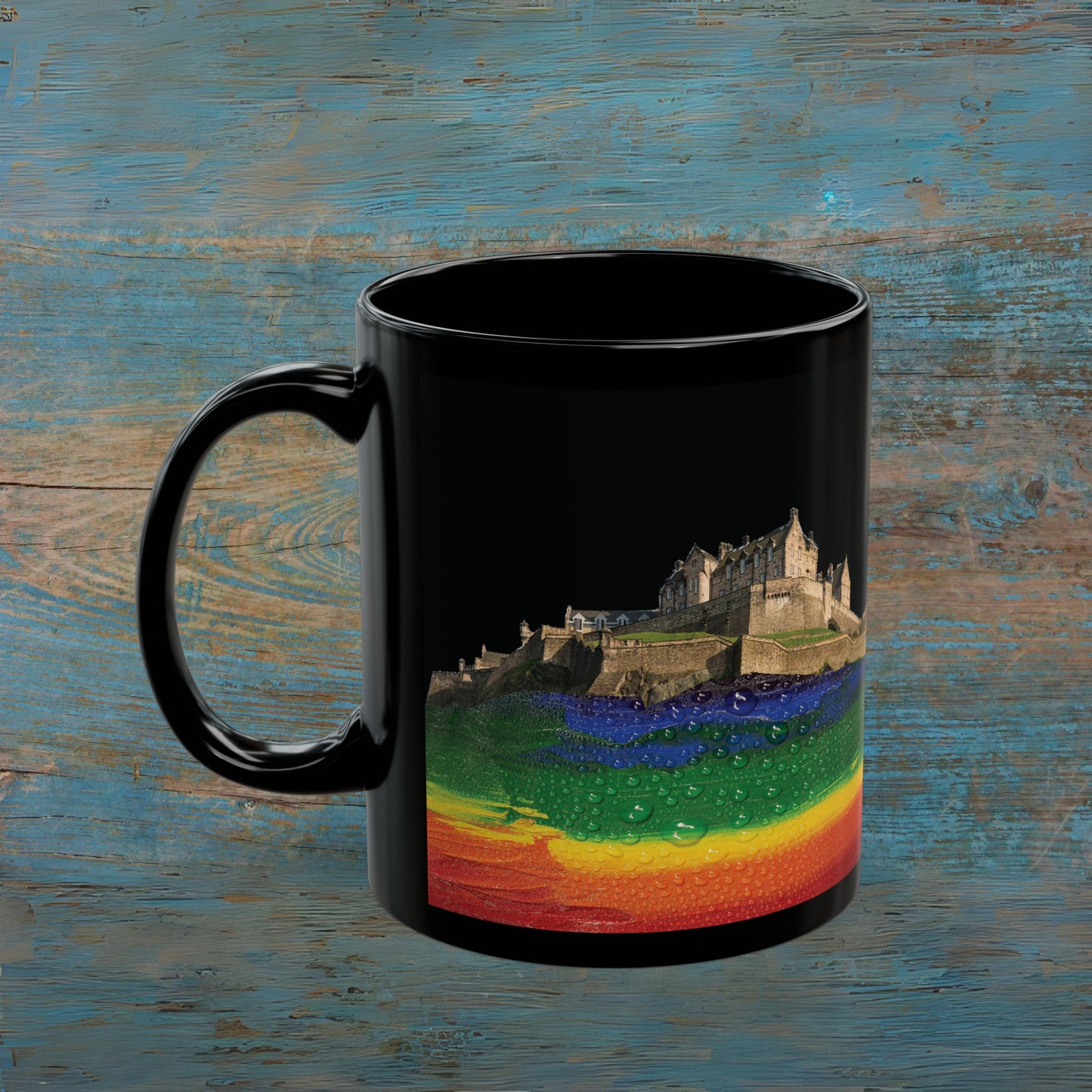 Pride Rain Rock Edinburgh Castle Photo Mug, Black