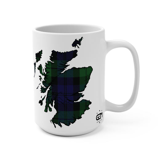 Scotland Map Mug 15oz, Black Watch Tartan