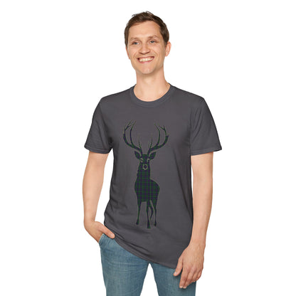 Tartan Stag Softstyle T-Shirt - Argyle Tartan, Unisex Tee, Scottish Scenery, Various Colours