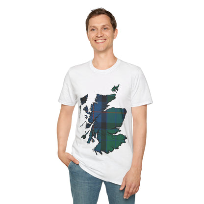 Scotland Tartan Map Softstyle Unisex T-Shirt, Flower of Scotland Tartan, Various Colours