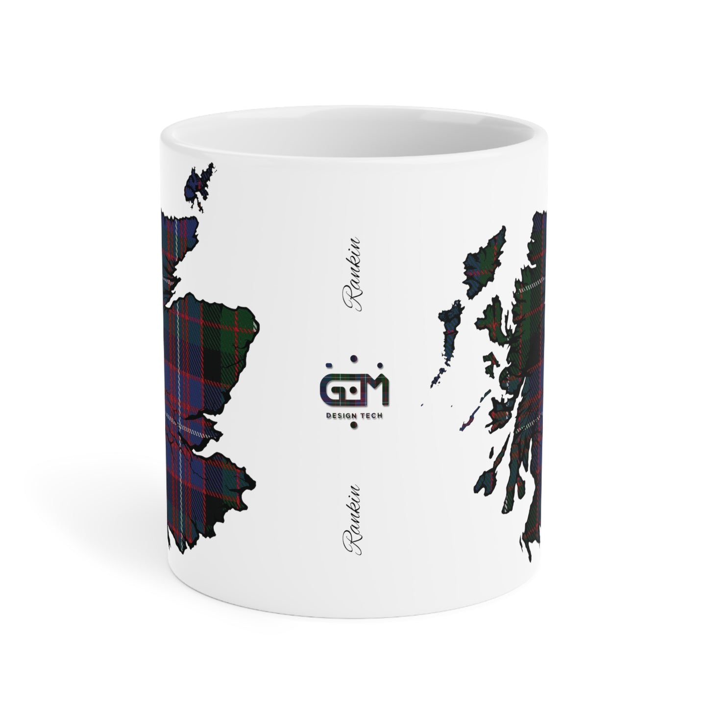 Scotland Tartan Map Mug - Rankin Tartan, Various Sizes