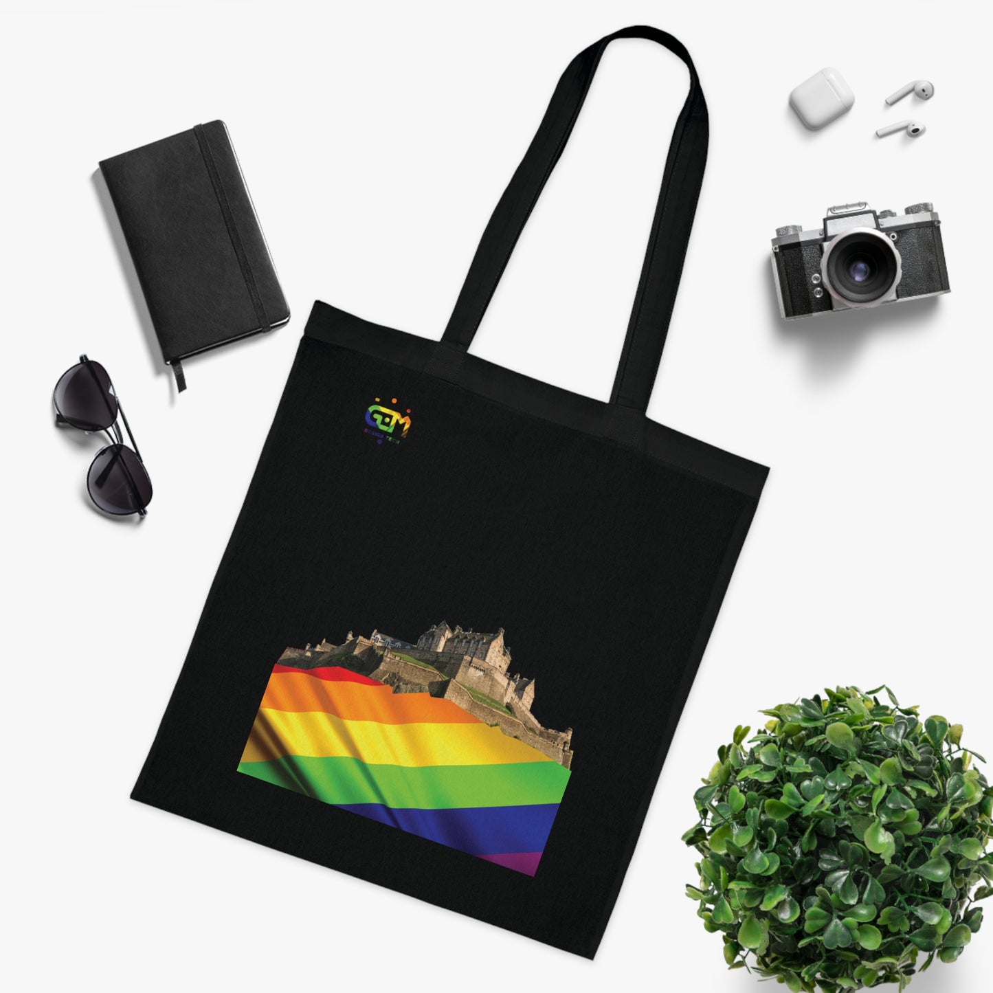 Pride Flag Rock Edinburgh Castle Cotton Tote Bag