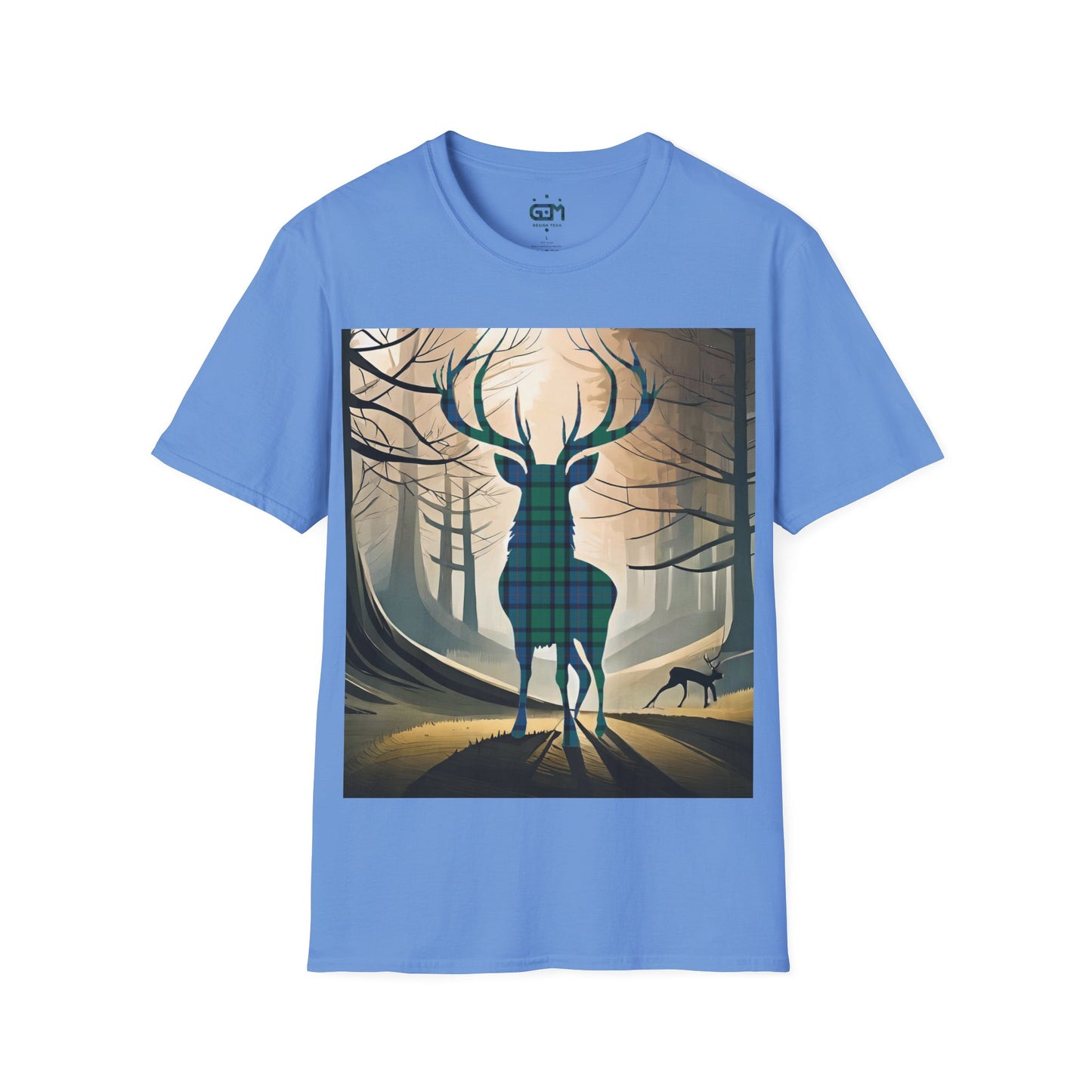 Stag Tartan Silhouette Softstyle T-Shirt - Flower of Scotland Tartan, Unisex Tee, Scottish Scenery, Various Colours