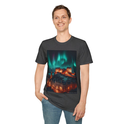 Edinburgh Castle with Northern Lights Softstyle Unisex T-Shirt, Scotland Tee