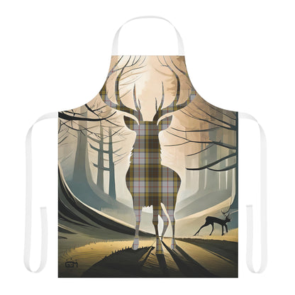 Tartan Stag Woodland Scene Apron - Buchanan Tartan, Scottish Cooking Apparel, Chef Accessory