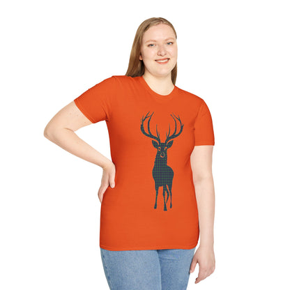 Tartan Stag Softstyle T-Shirt - Douglas Tartan, Unisex Tee, Scottish Scenery, Various Colours