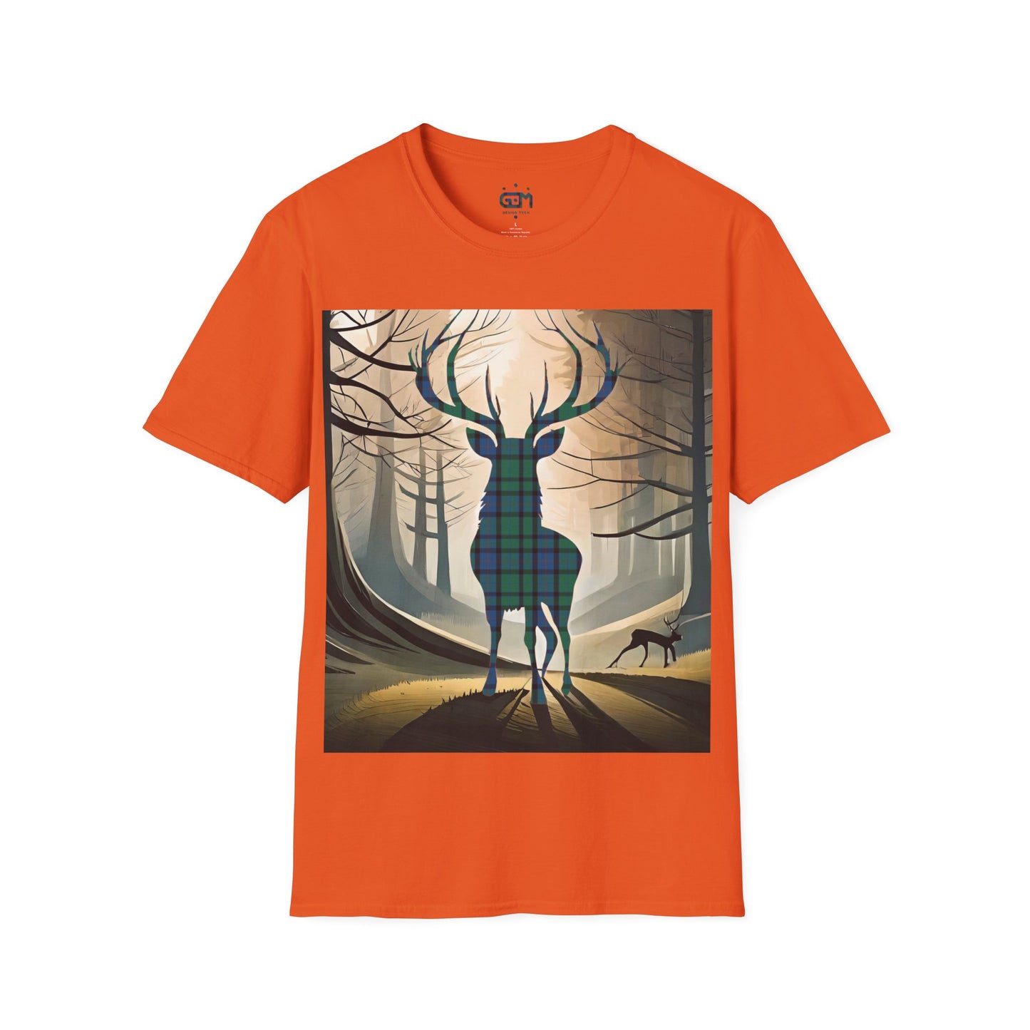 Stag Tartan Silhouette Softstyle T-Shirt - Flower of Scotland Tartan, Unisex Tee, Scottish Scenery, Various Colours