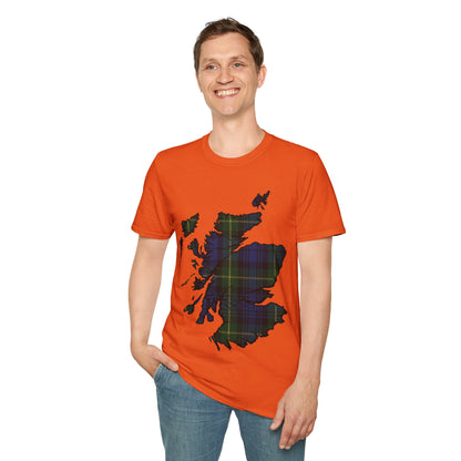 Scotland Tartan Map Softstyle Unisex T-Shirt, Gordon Tartan, Various Colours