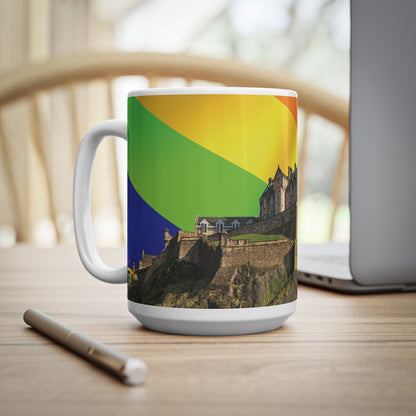 Edinburgh Castle Pride Flag Sky Photo Mug, White