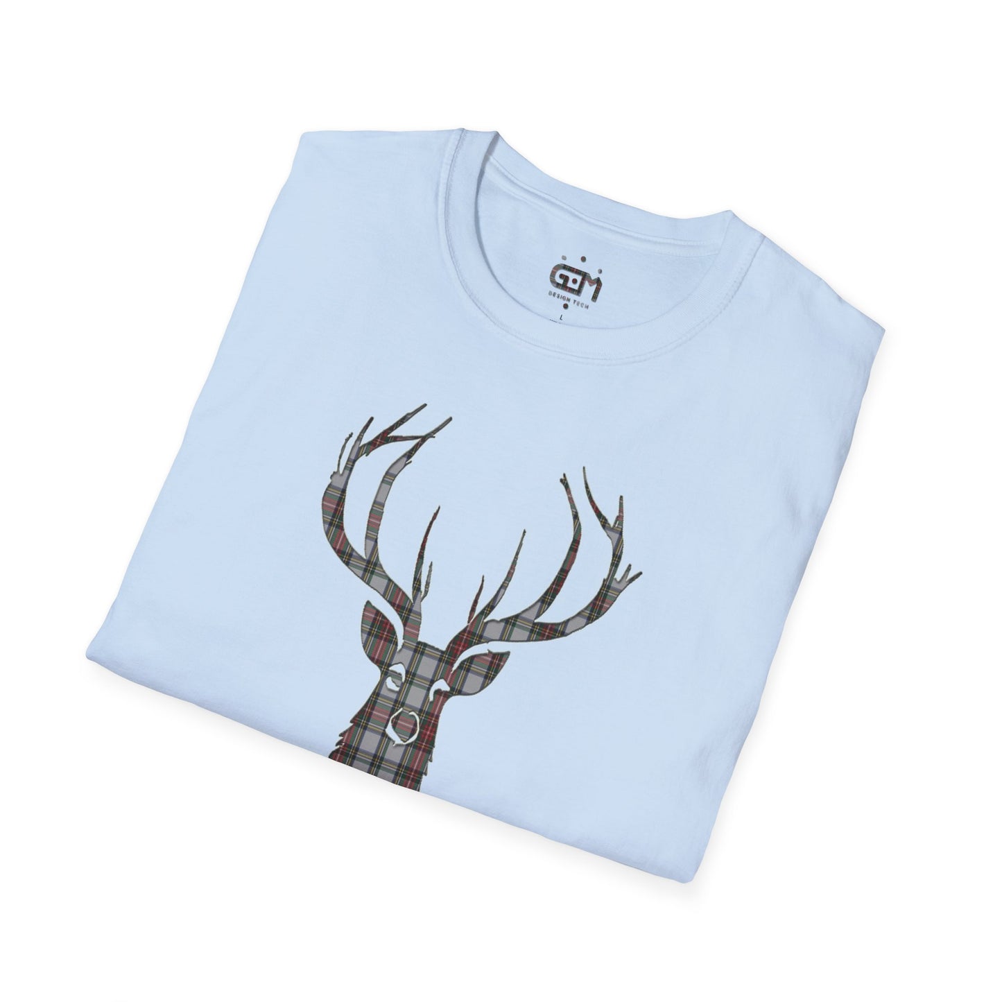 Tartan Stag Softstyle T-Shirt - Stewart Dress Tartan, Unisex Tee, Scottish Scenery, Various Colours