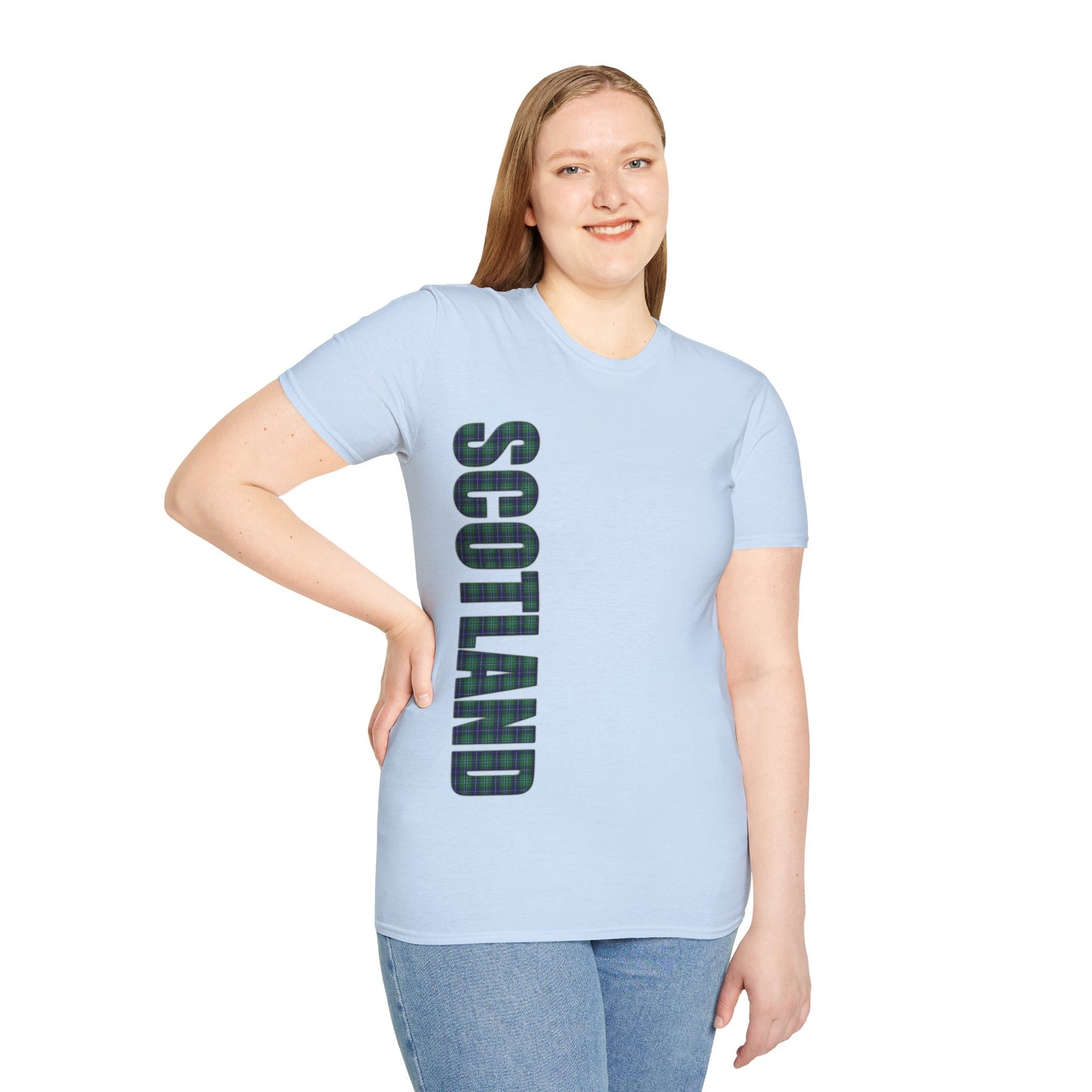 Scotland Lettering Douglas Tartan Softstyle T-Shirt, Unisex Tee, Various Colours