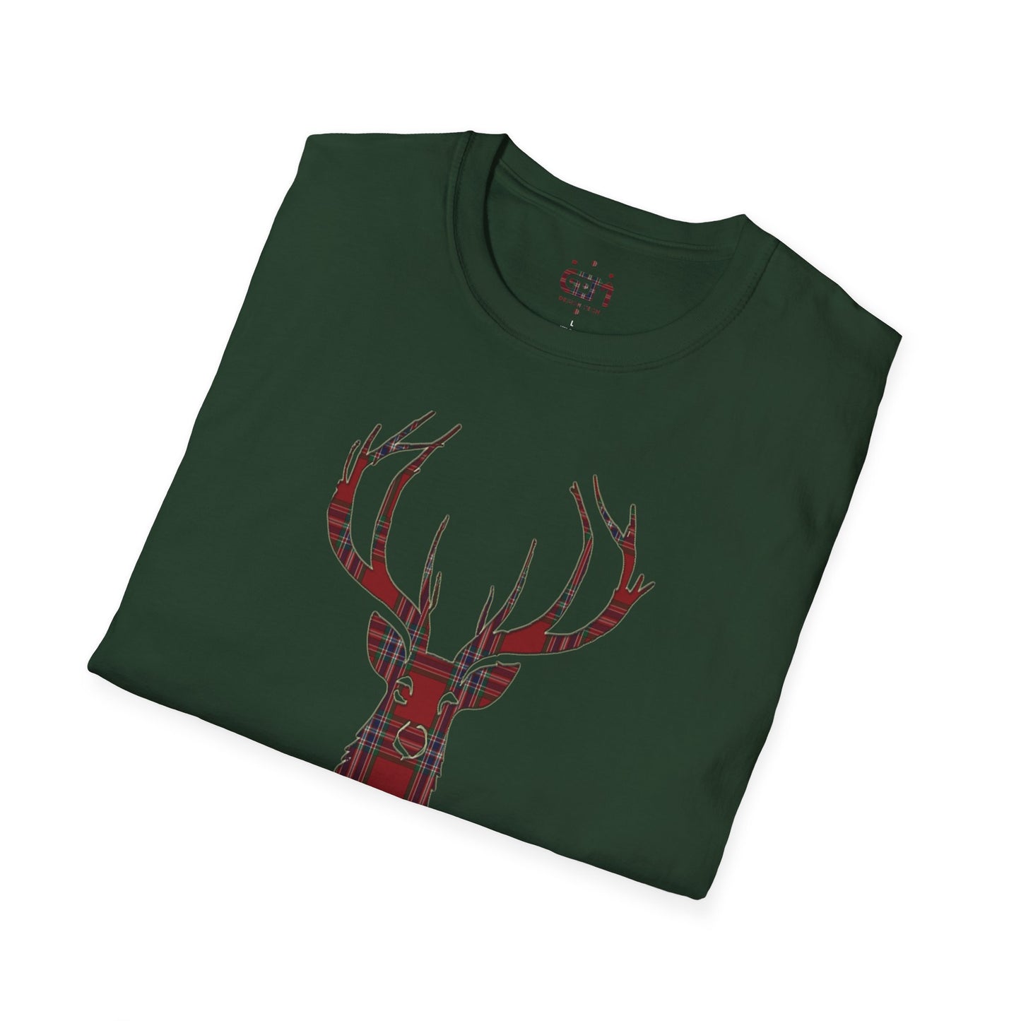 Tartan Stag Softstyle T-Shirt - MacFarlane Tartan, Unisex Tee, Scottish Scenery, Various Colours