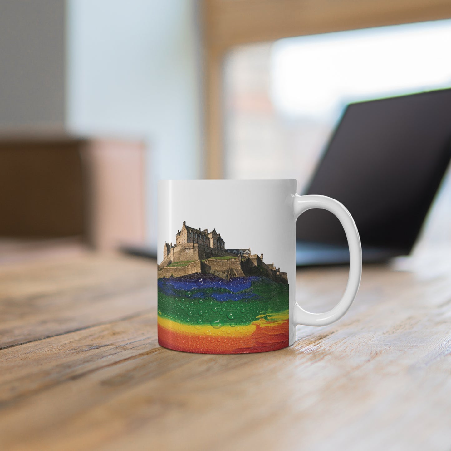 Pride Rain Rock Edinburgh Castle Photo Mug, White