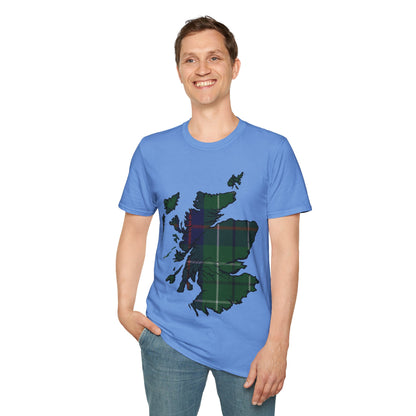 Scotland Tartan Map Softstyle Unisex T-Shirt, Duncan Tartan, Various Colours