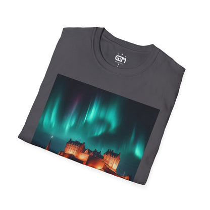 Edinburgh Castle with Northern Lights Softstyle Unisex T-Shirt, Scotland Tee