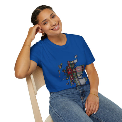 Scotland Tartan Map Softstyle Unisex T-Shirt - Stewart Dress Tartan Tee